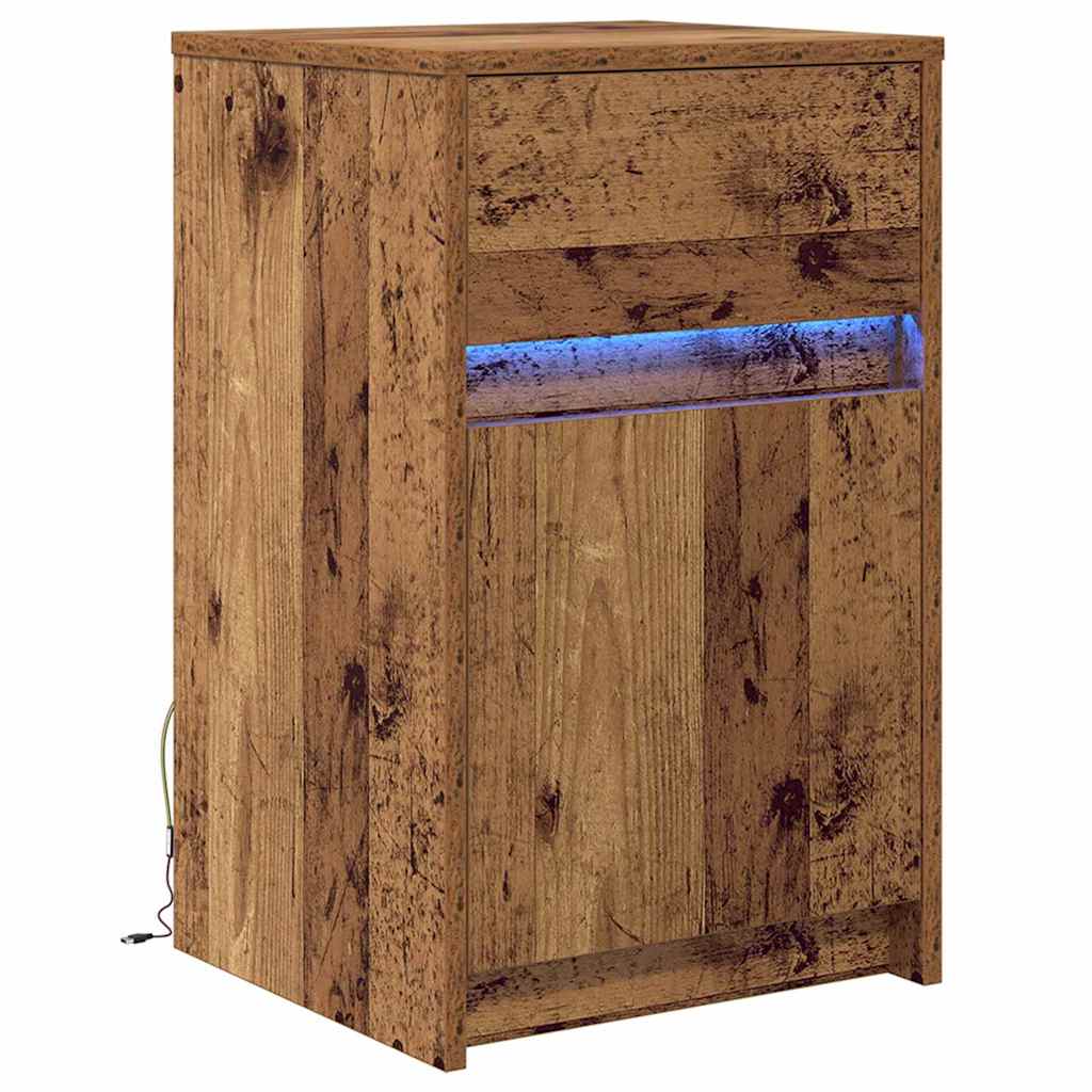 LED Sengeskab Gammelt træ 38 x 34 x 61 cm Konstrueret træ