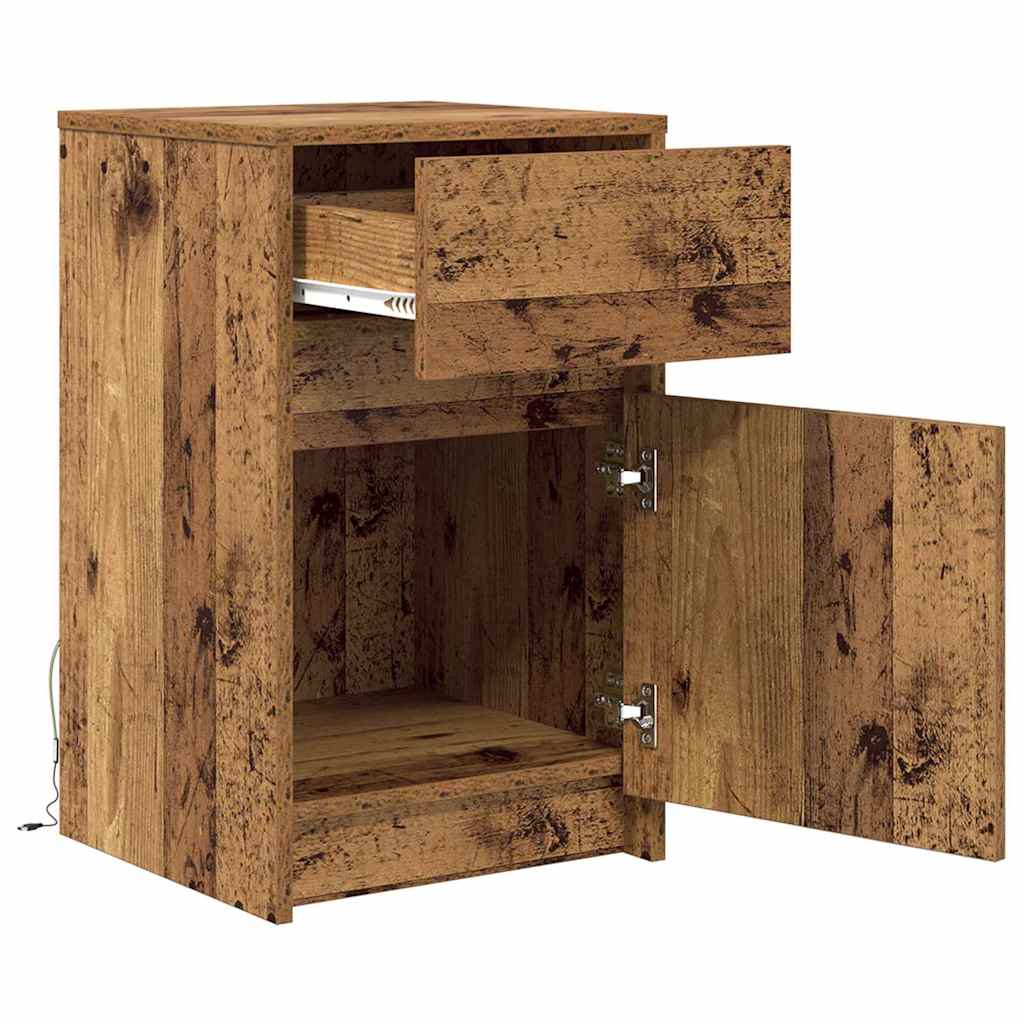 LED Sengeskab Gammelt træ 38 x 34 x 61 cm Konstrueret træ