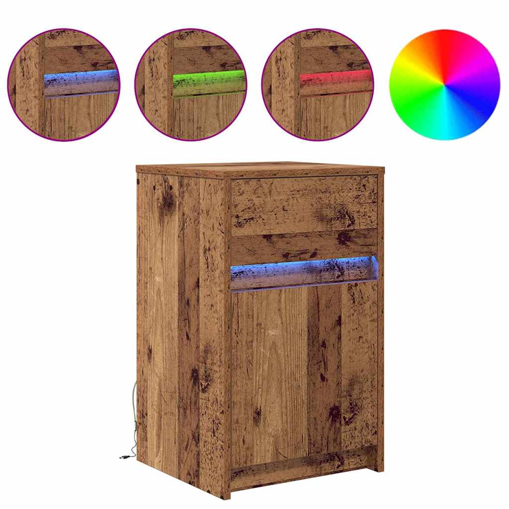 LED Sengeskab 2 pcs Gammelt træ 38 x 34 x 61 cm Konstrueret træ