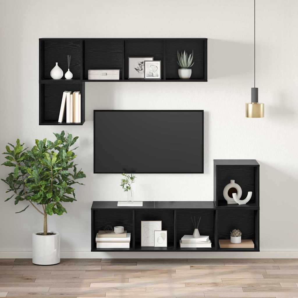 Væghængt TV-skab Sort eg 37 x 37 x 107 cm Konstrueret træ