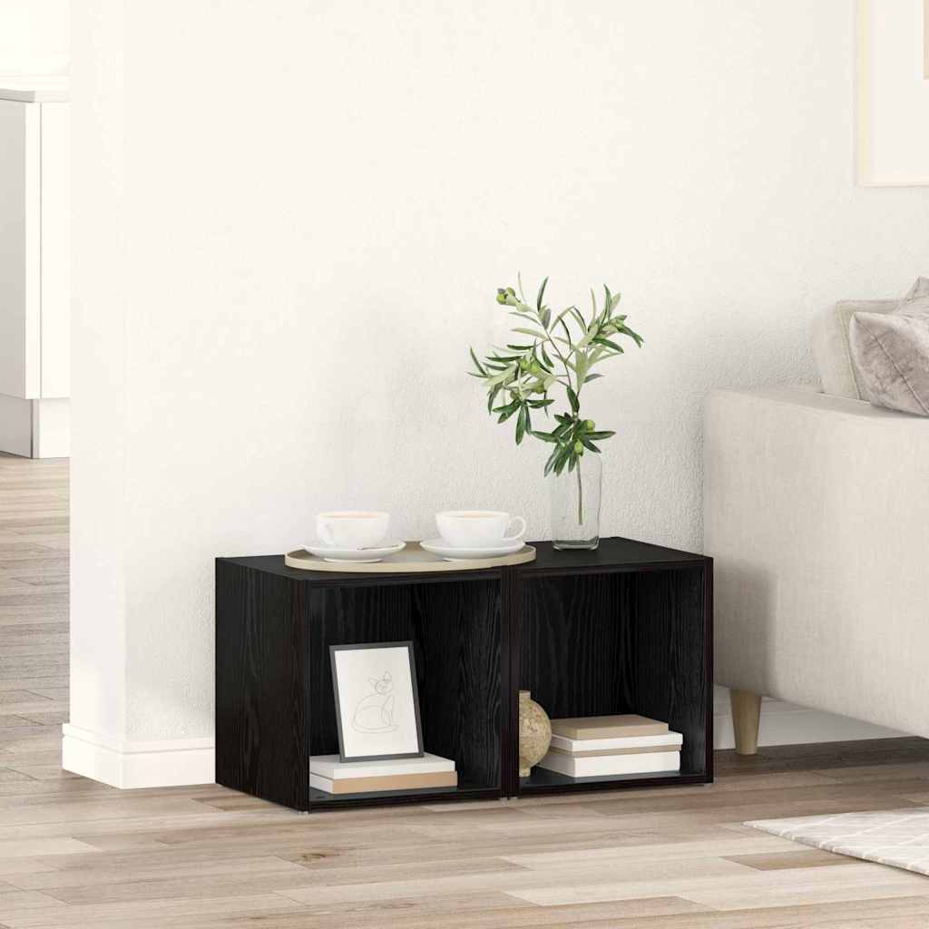 TV-skab 2 pcs Sort 37 x 35 x 37 cm Konstrueret træ