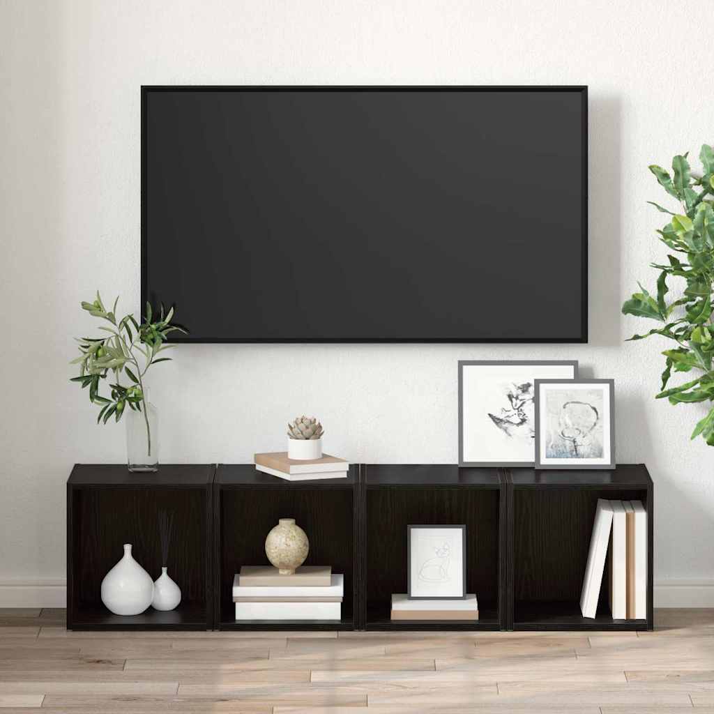 TV-skab 4 pcs Sort 37 x 35 x 37 cm Konstrueret træ