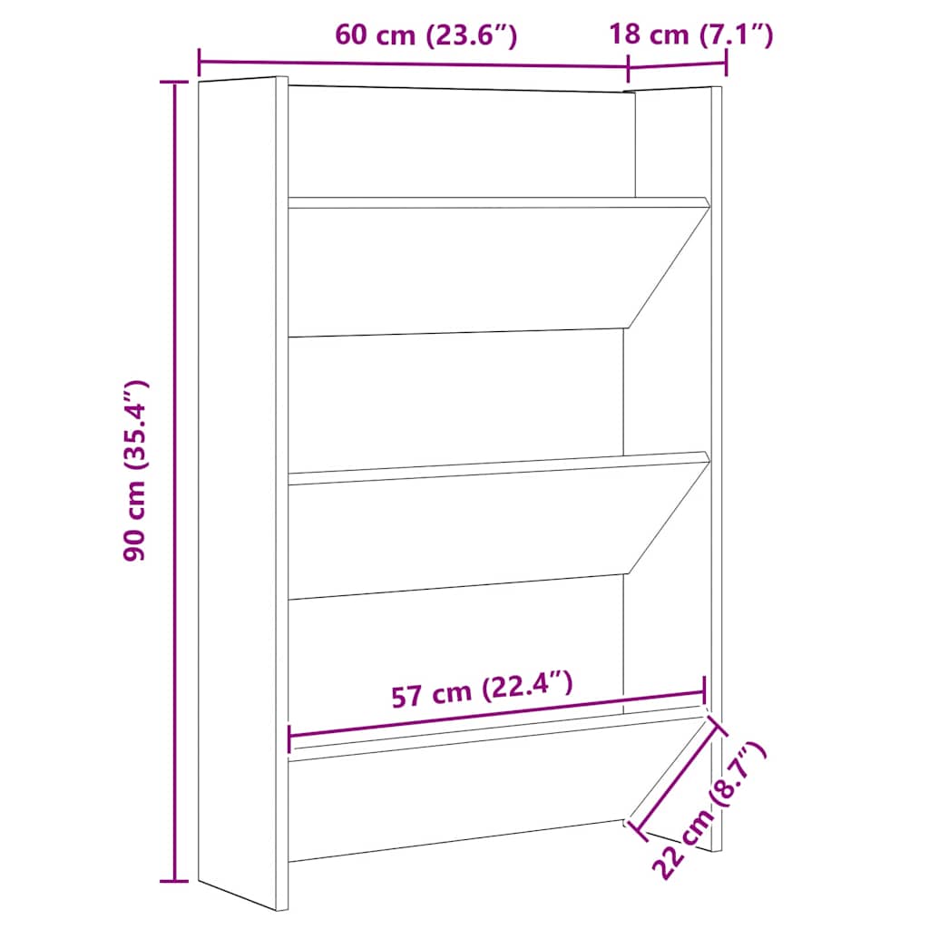 Sko skab med hylde Gammelt træ 60 x 18 x 90 cm Konstrueret træ