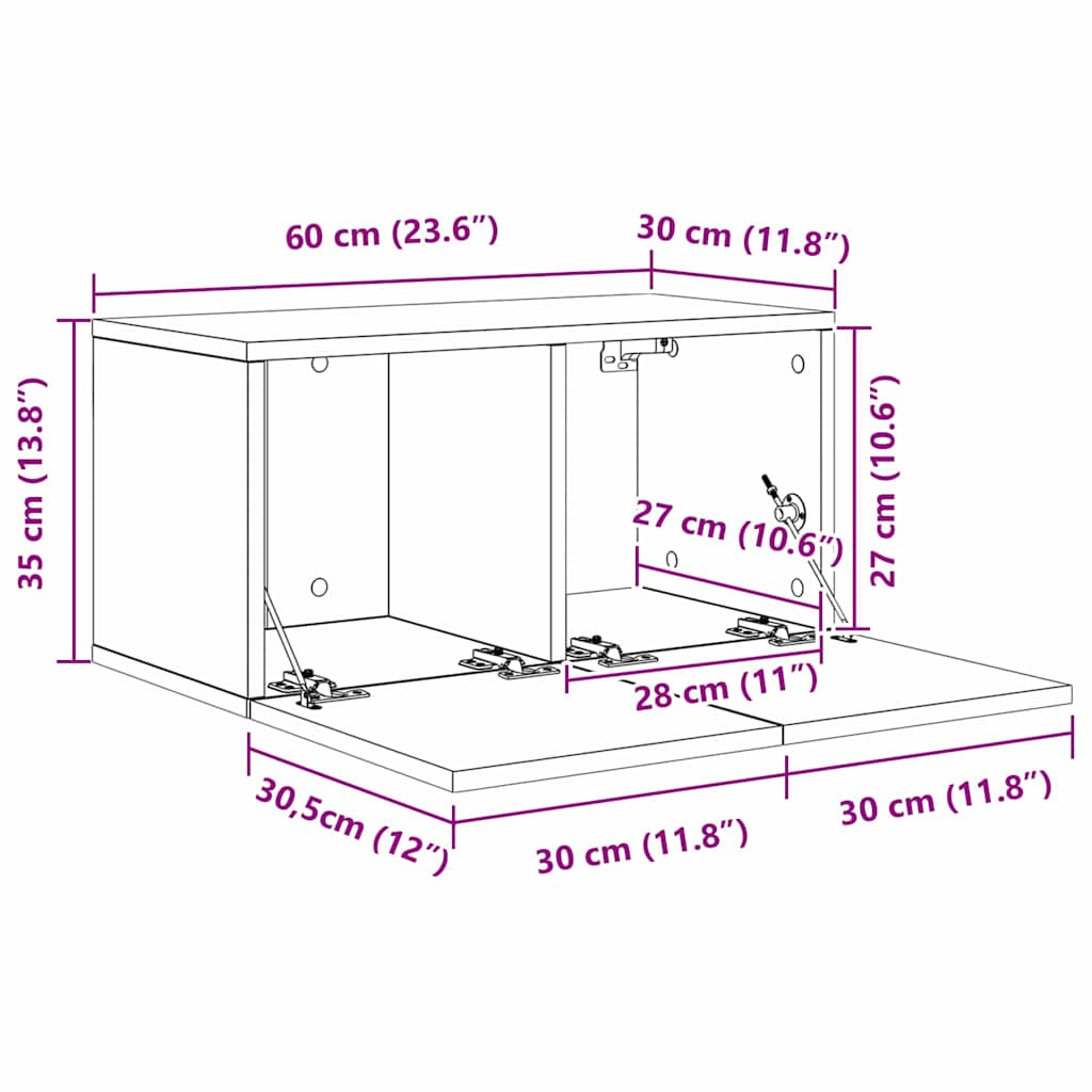 TV-skab Sort 60 x 30 x 30 cm Konstrueret træ