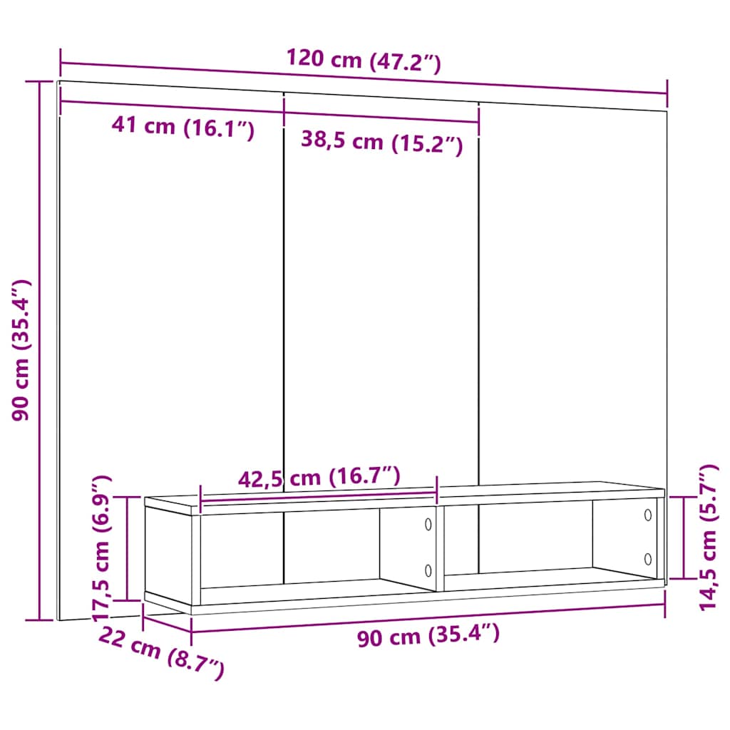 Væg TV Skab Sort eg 120 x 23.5 x 90 cm Konstrueret træ