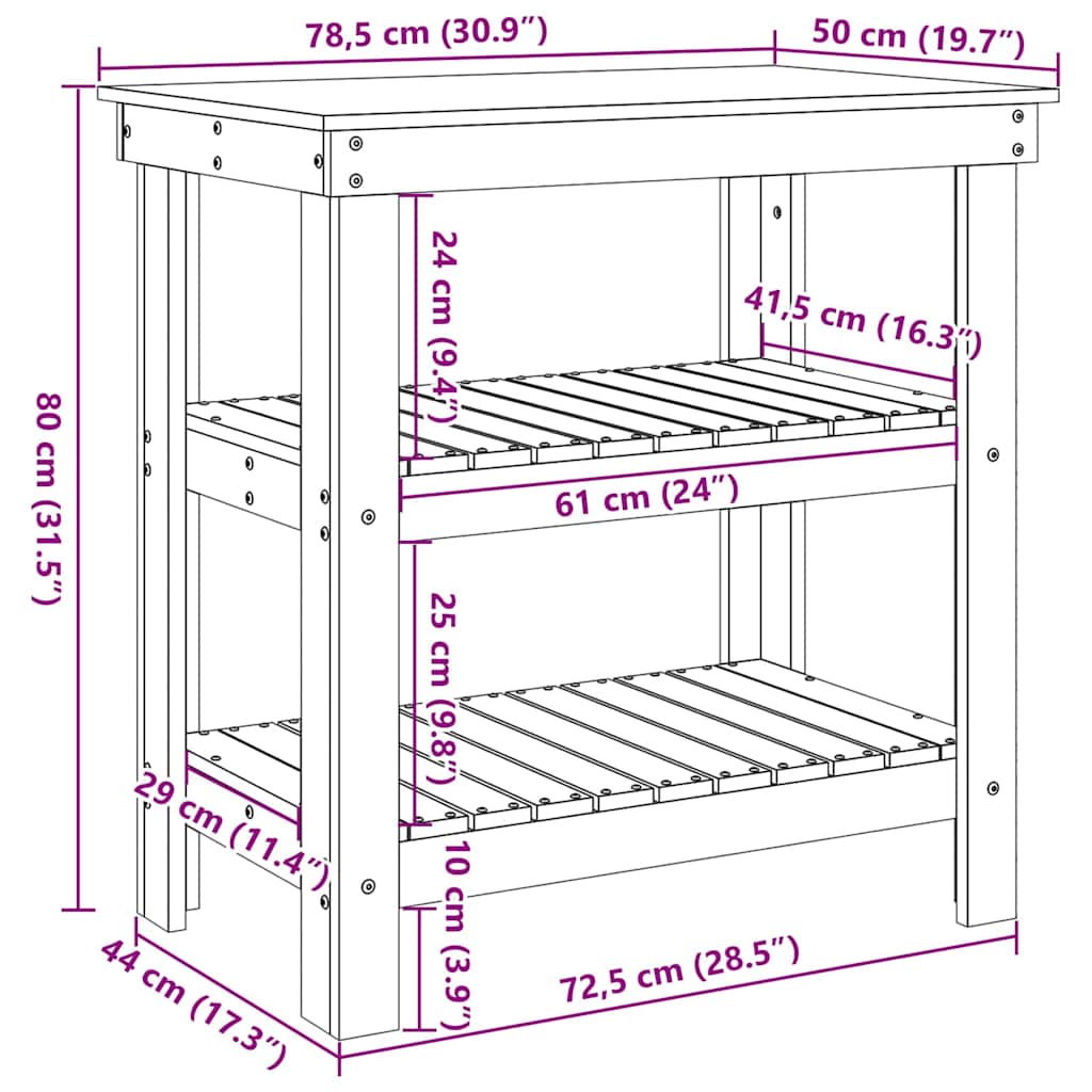 Arbejdsbænk Gyldenbrun 78.5 x 50 x 80 cm Massivt fyrretræ