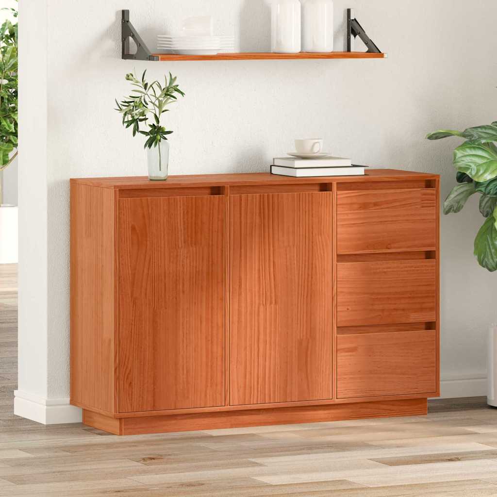 Sideboard med skuffe Brun 111 x 34 x 75 cm Massivt fyrretræ