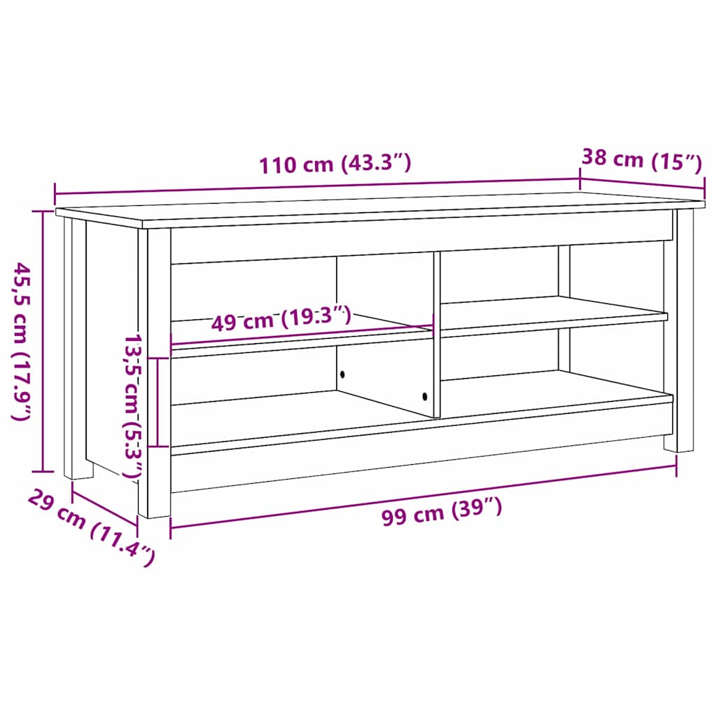 Sko bænk Gyldenbrun 110 x 38 x 45.5 cm Massivt fyrretræ