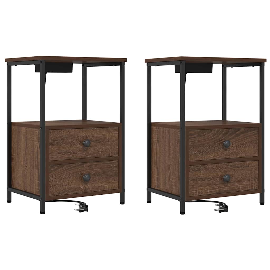 Natskab med Lade Station 2 pcs Brun eg Konstrueret træ