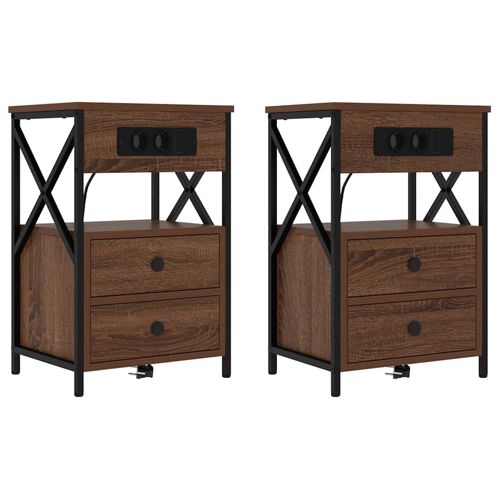 Natskab 2 pcs Brun eg 40 x 31 x 60 cm Konstrueret træ