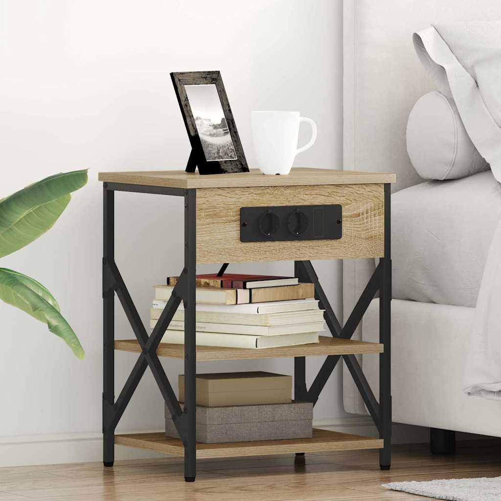 Natskab med Lade Station 2 pcs Sonoma-eg Konstrueret træ