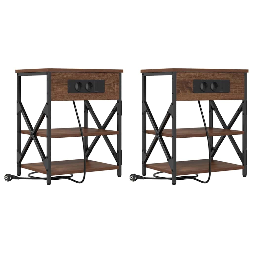 Natskab med Lade Station 2 pcs Brun eg Konstrueret træ