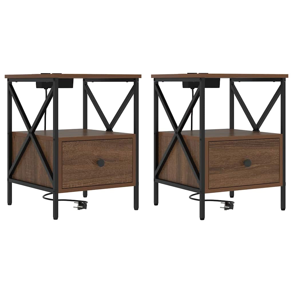 Natskab 2 pcs Brun eg 41.5 x 40.5 x 55 cm Konstrueret træ