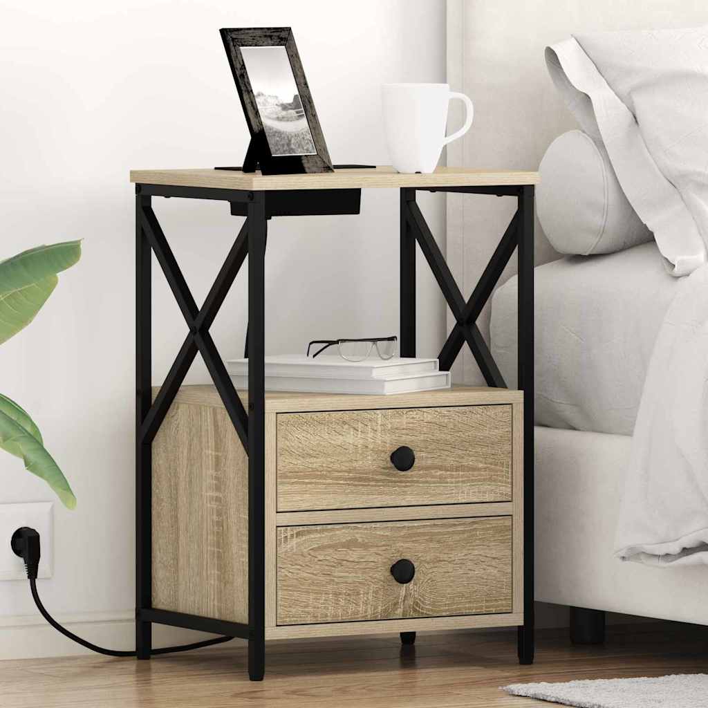 Natskab med Lade Station 2 pcs Sonoma-eg Konstrueret træ