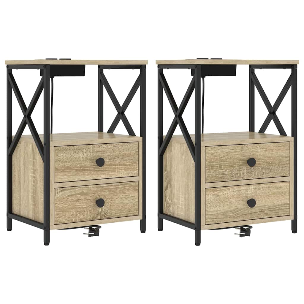 Natskab med Lade Station 2 pcs Sonoma-eg Konstrueret træ