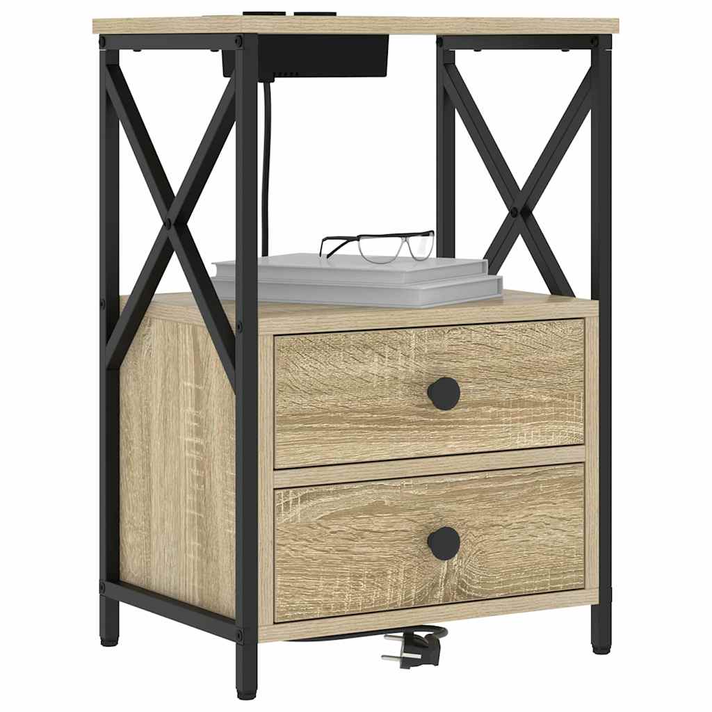 Natskab med Lade Station 2 pcs Sonoma-eg Konstrueret træ