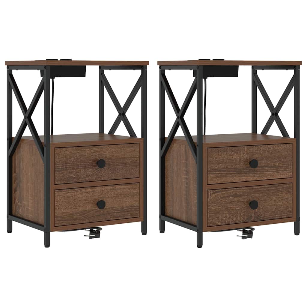 Natskab med Lade Station 2 pcs Brun eg Konstrueret træ