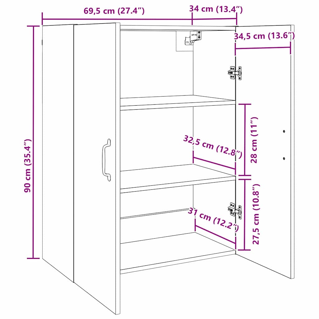Hængeskab Gammelt træ 69.5 x 34 x 90 cm Konstrueret træ
