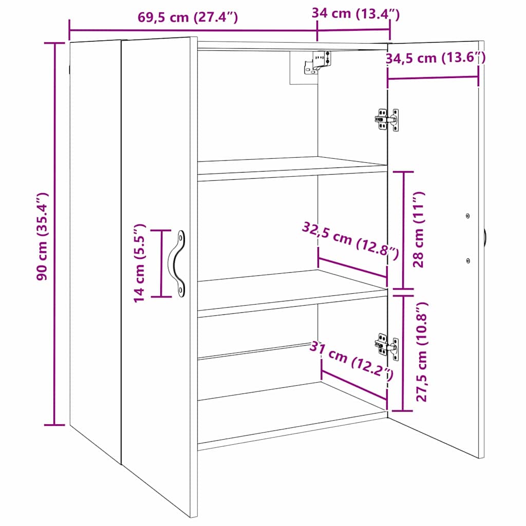 Vægskab Gammelt træ 69,5 x 34 x 90 cm Konstrueret træ