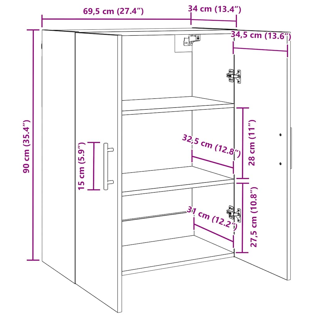 Vægskab Gammelt træ 69,5 x 34 x 90 cm Konstrueret træ