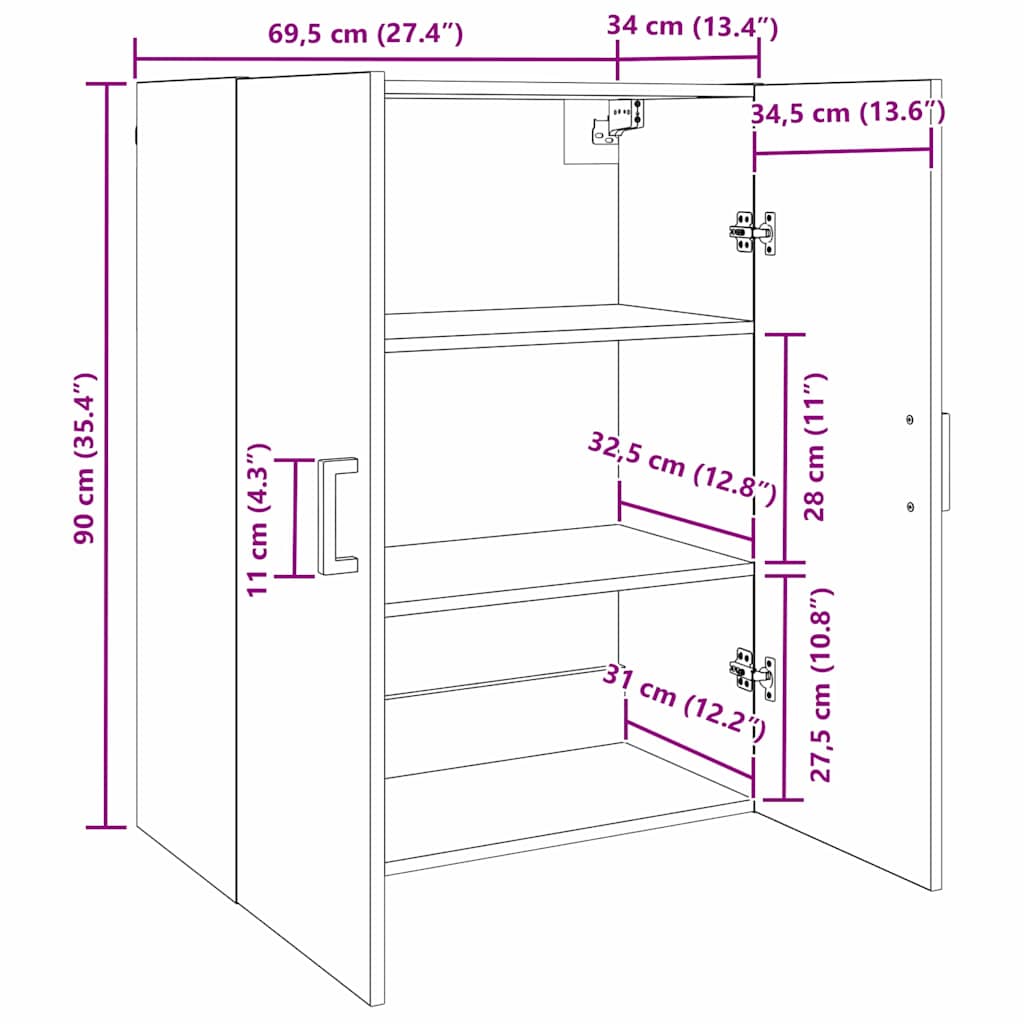 Vægskab Gammelt træ 69,5 x 34 x 90 cm Konstrueret træ