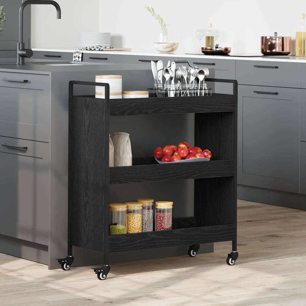 Køkkenvogn Sort eg 70 x 30 x 82 cm Konstrueret træ