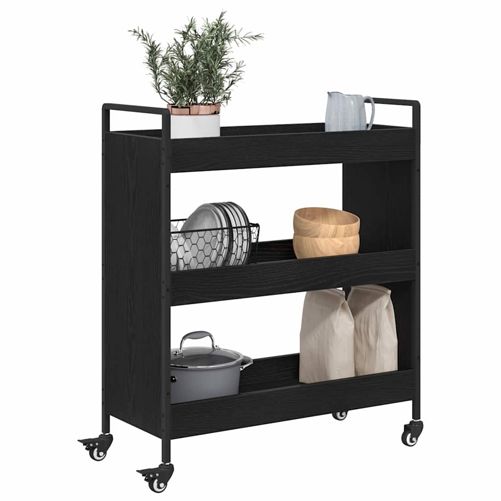 Køkkenvogn Sort eg 70 x 30 x 82 cm Konstrueret træ