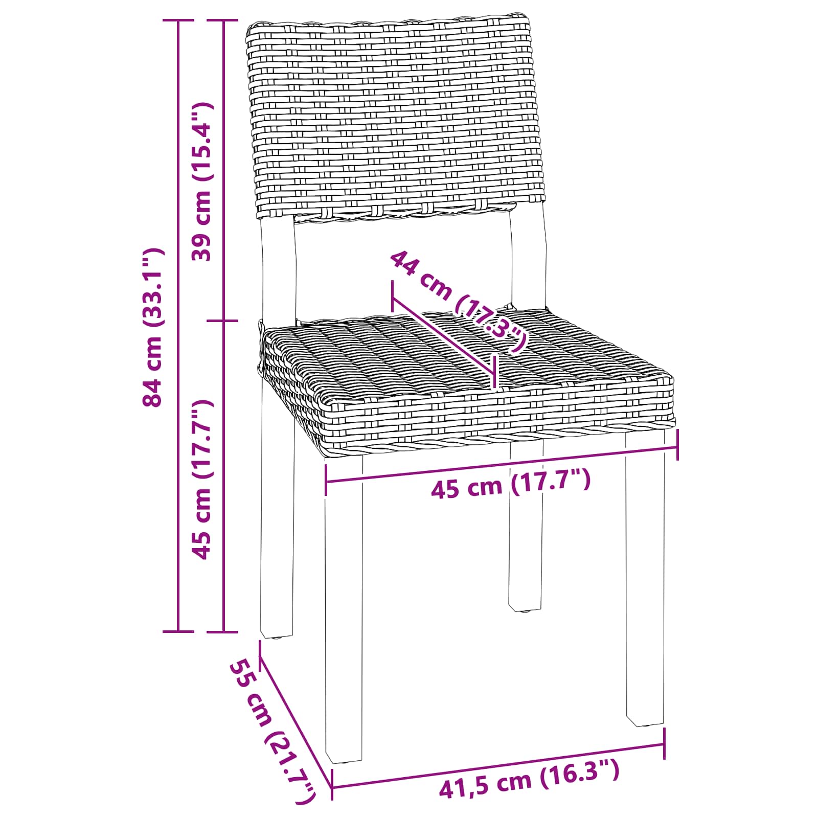 Spisestuestol 2 pcs Naturfarvet 46 x 55 x 84 cm Kubu rattan