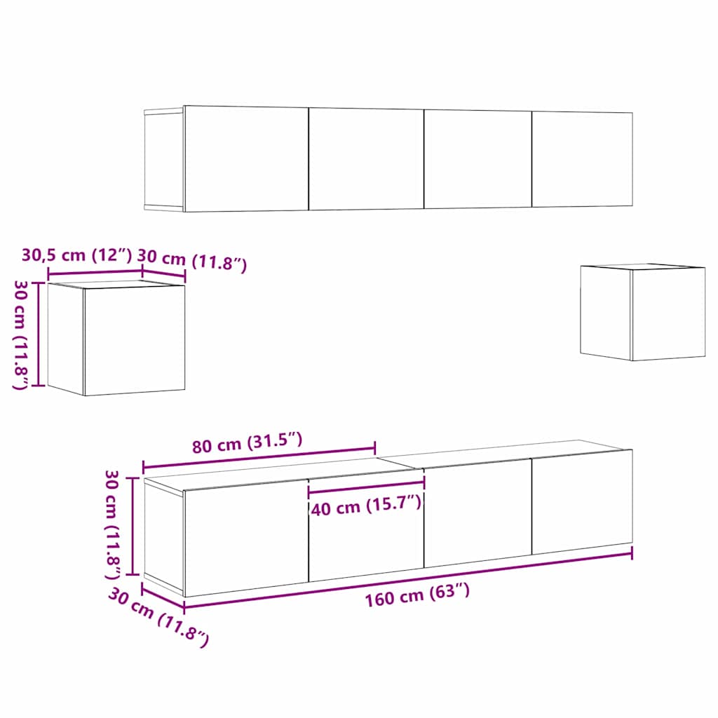 6 Piece TV Skab Sæt Artisan Eg Konstrueret Træ