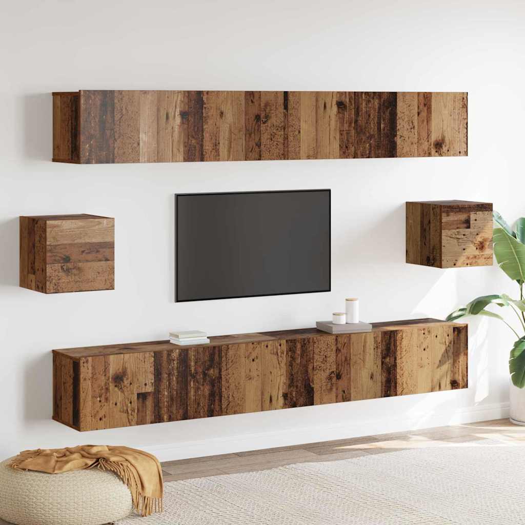 TV-møbelsæt Vægmonteret 6 pcs Gammelt træ 100 x 30 x 30 cm træ