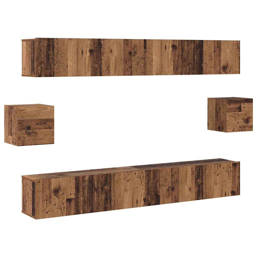 TV-møbelsæt Vægmonteret 6 pcs Gammelt træ 100 x 30 x 30 cm træ