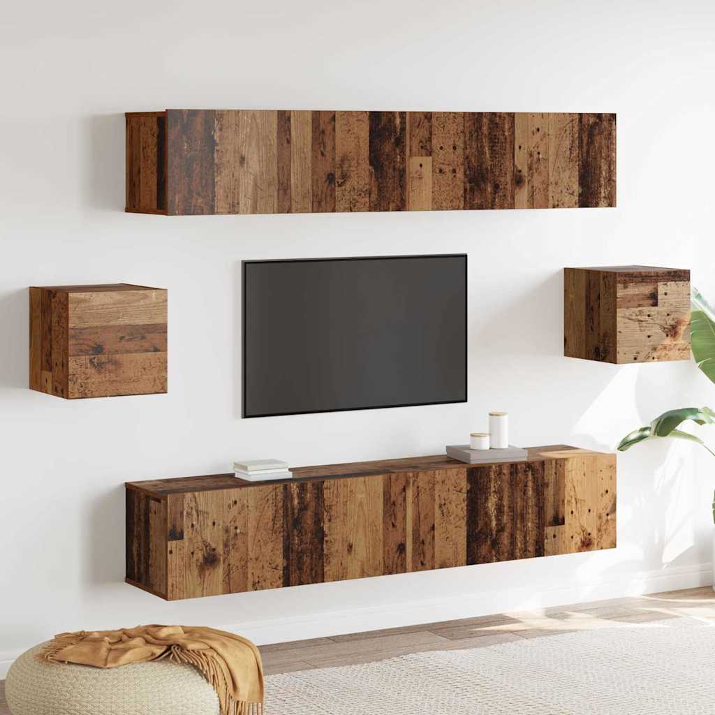 TV-møbelsæt Vægmonteret 6 pcs Gammelt træ 80 x 30 x 30 cm træ