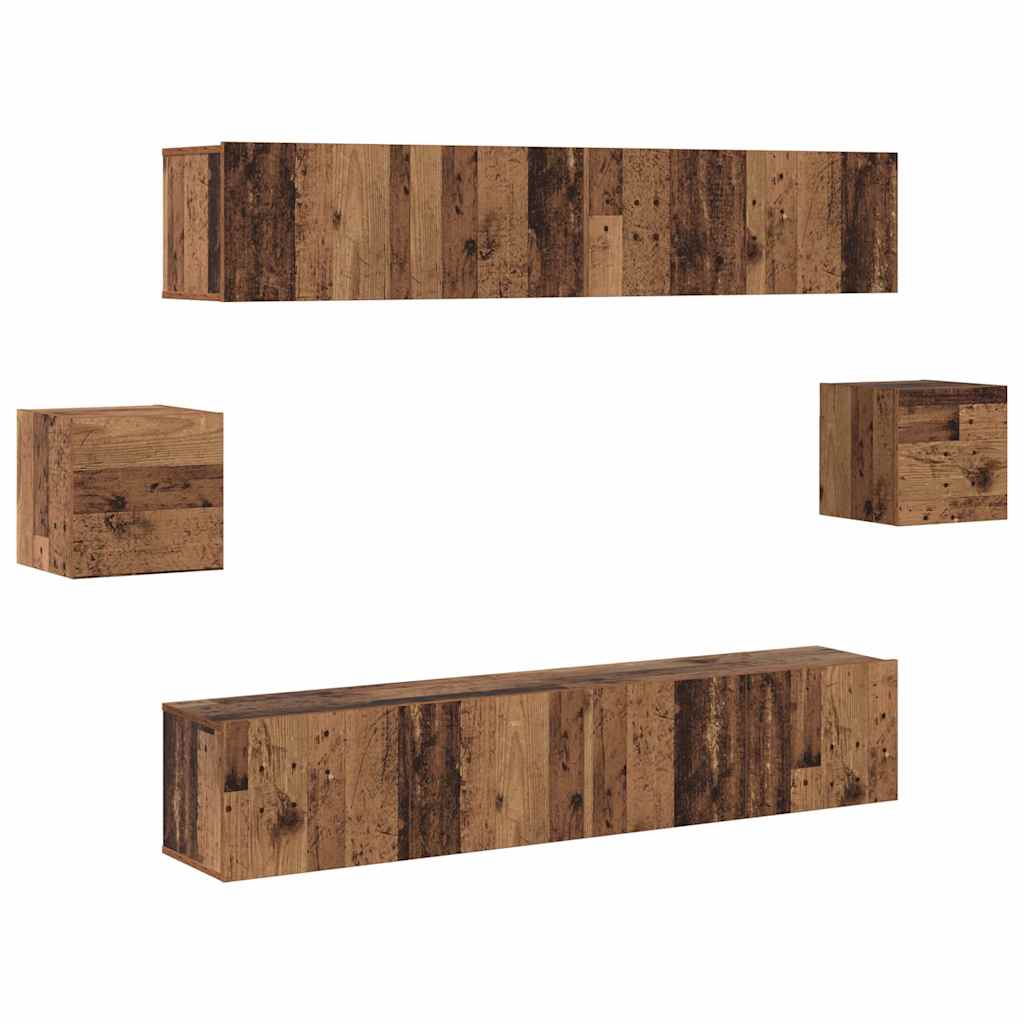 TV-møbelsæt Vægmonteret 6 pcs Gammelt træ 80 x 30 x 30 cm træ