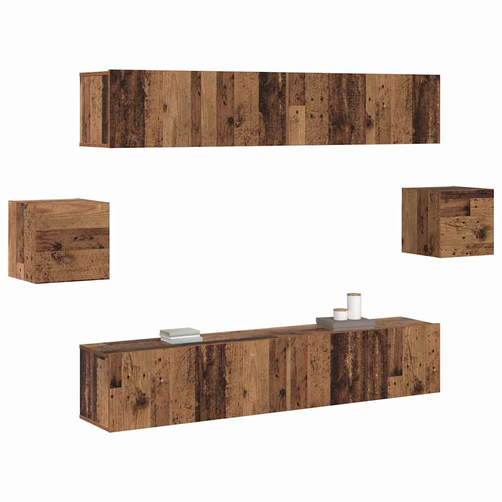 TV-møbelsæt Vægmonteret 6 pcs Gammelt træ 80 x 30 x 30 cm træ