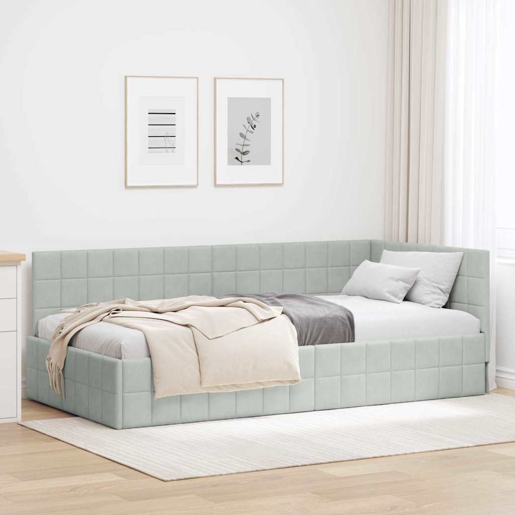 Hjørnesengramme med hovedgærde Lysegrå 90 x 200 cm Fløjl