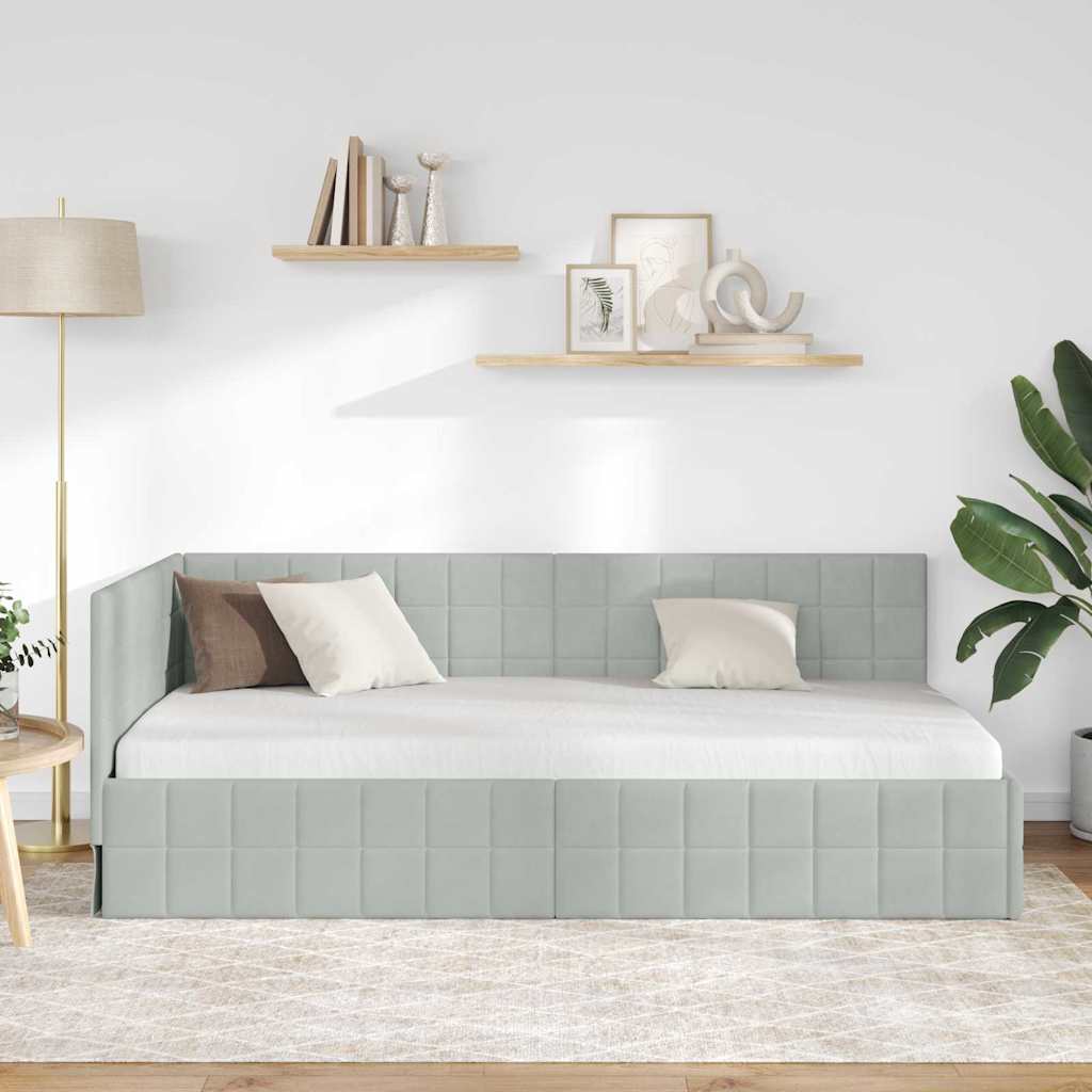 Hjørnesengramme med hovedgærde Lysegrå 90 x 200 cm Fløjl