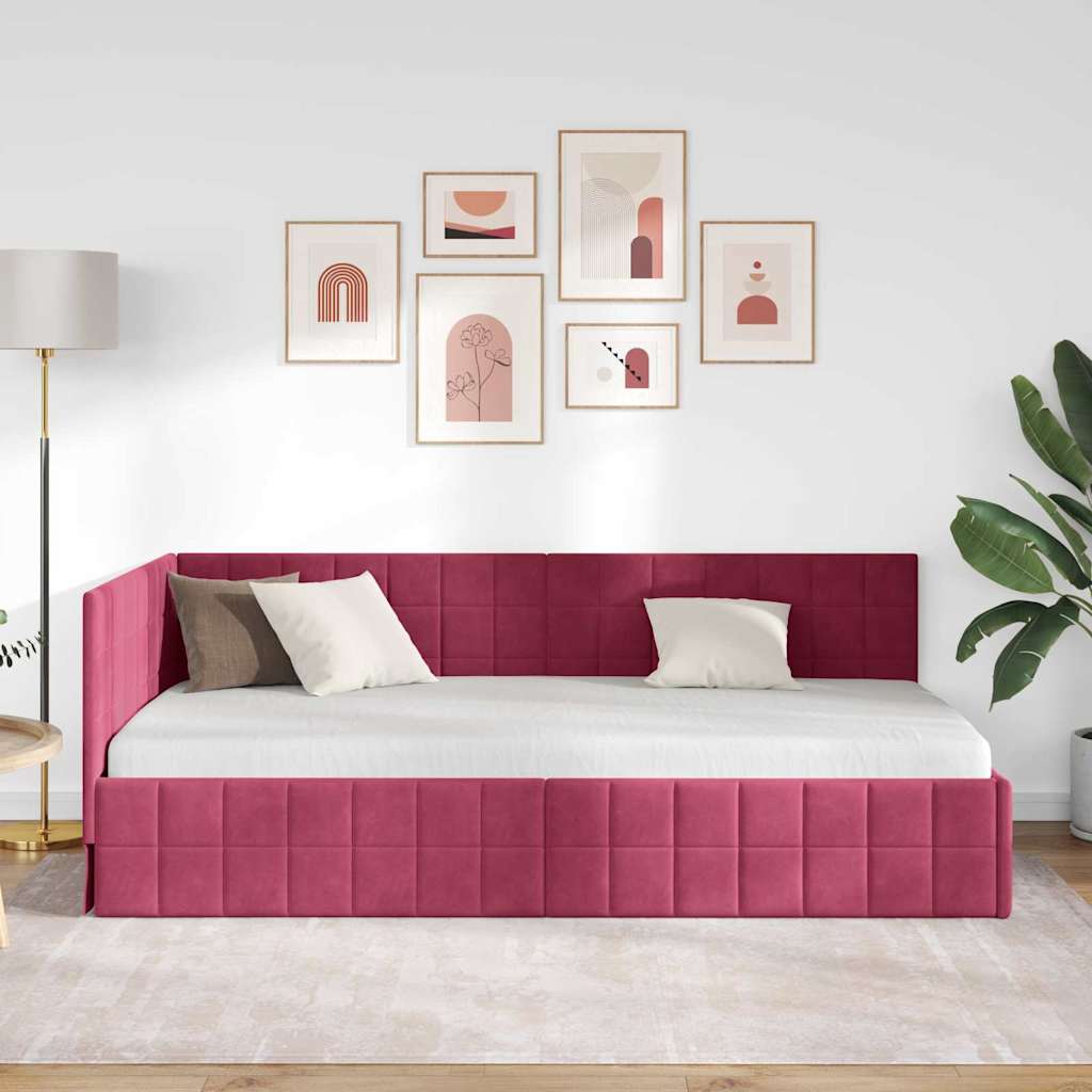 Hjørnesengramme med hovedgærde Vinrød 90 x 200 cm Fløjl