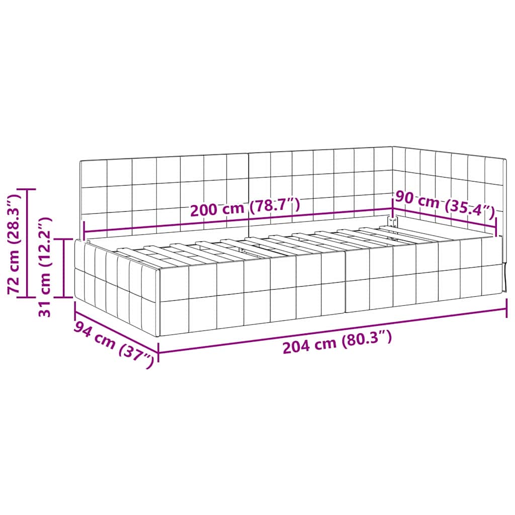 Hjørnesengramme med hovedgærde Vinrød 90 x 200 cm Fløjl