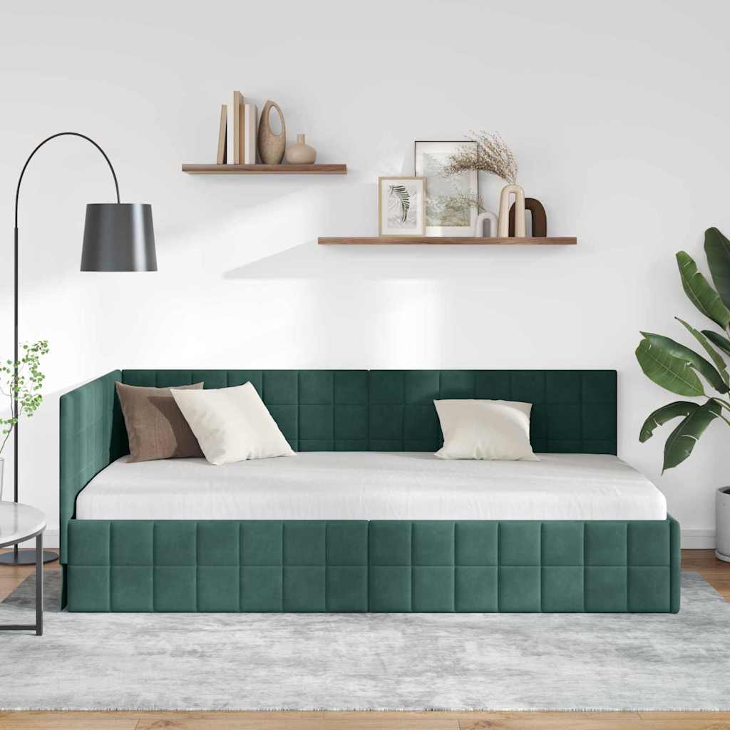 Hjørnesengramme med hovedgærde Mørkegrøn 100 x 200 cm Fløjl
