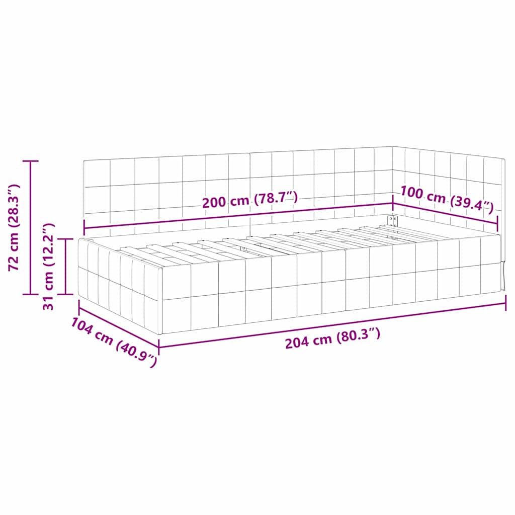 Hjørnesengramme med hovedgærde Sort 100 x 200 cm Fløjl