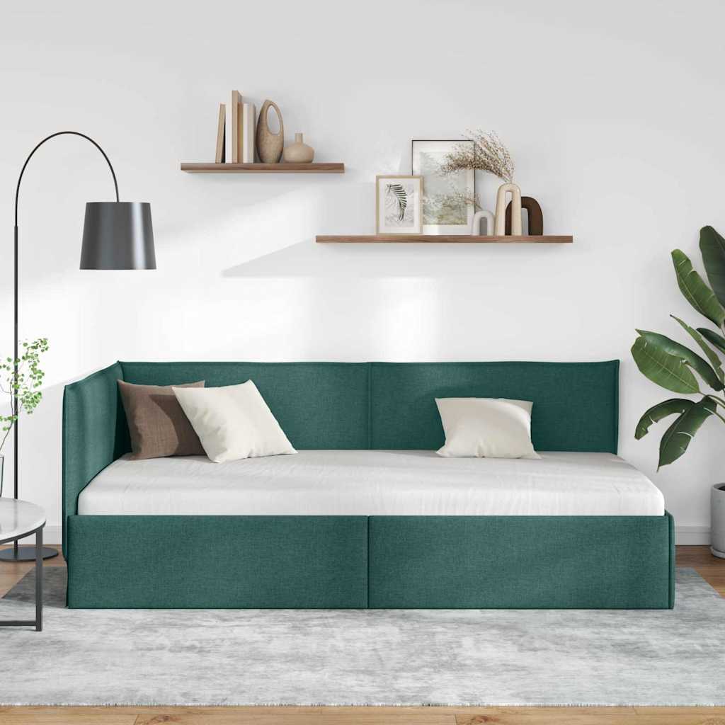 Hjørnesengramme med hovedgærde Mørkegrøn 90 x 190 cm Stof