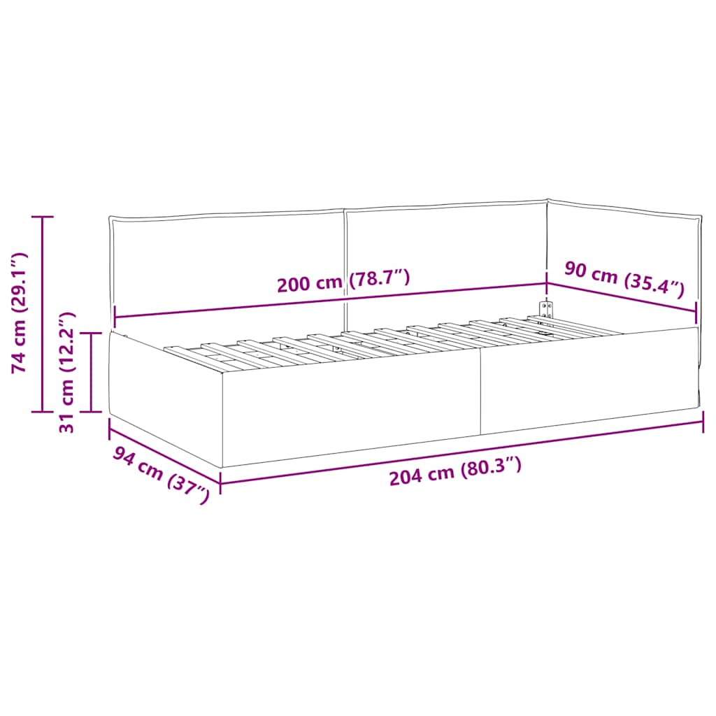 Hjørnesengramme med hovedgærde Vinrød 90 x 200 cm Stof