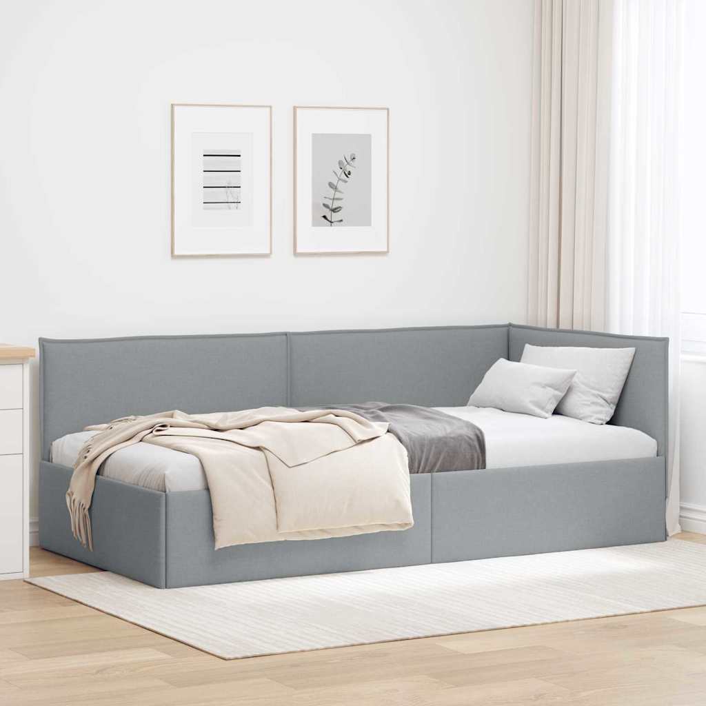 Hjørnesengramme med hovedgærde Lysegrå 100 x 200 cm Stof