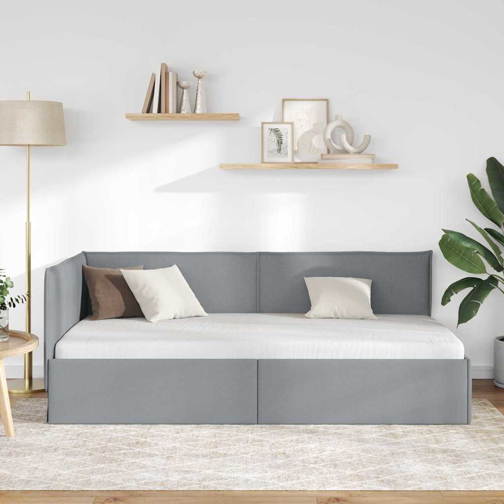 Hjørnesengramme med hovedgærde Lysegrå 100 x 200 cm Stof