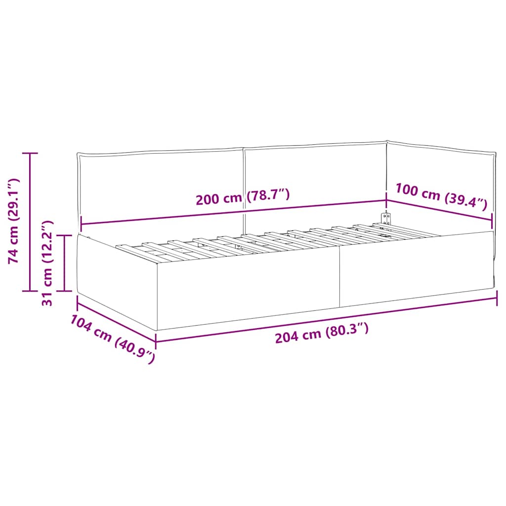 Hjørnesengramme med hovedgærde Lysegrå 100 x 200 cm Stof