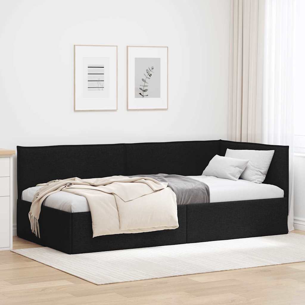 Hjørnesengramme med hovedgærde Sort 100 x 200 cm Stof