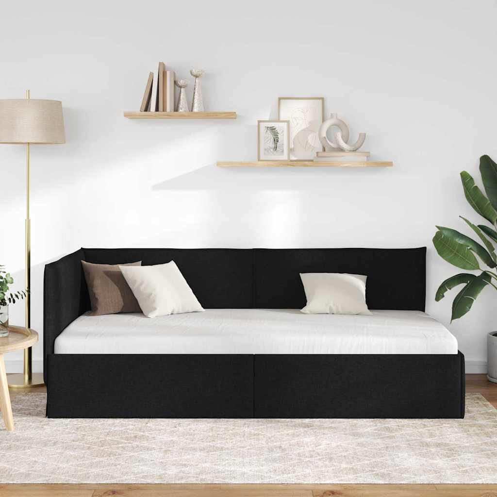 Hjørnesengramme med hovedgærde Sort 100 x 200 cm Stof