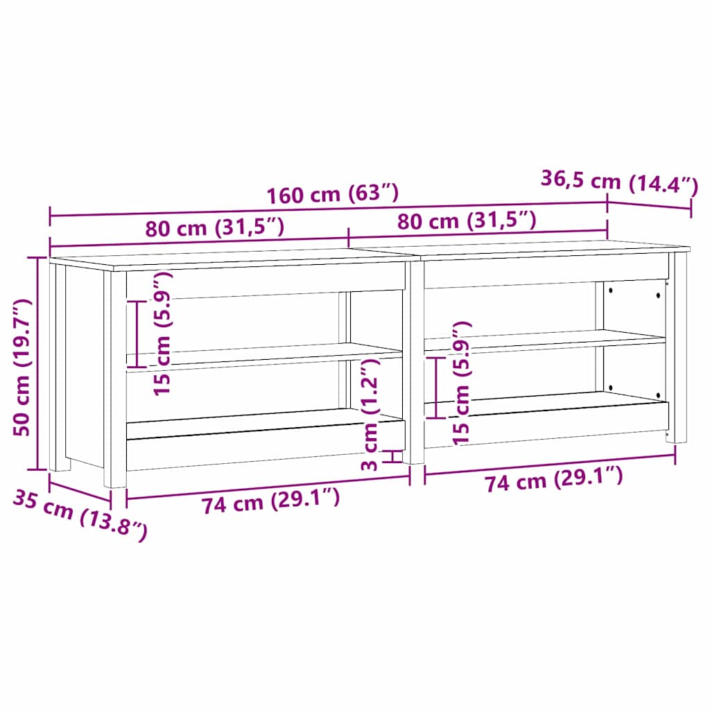 Sko bænk med hylde med opbevaring Voks brun 160 x 36,5 x 50 cm