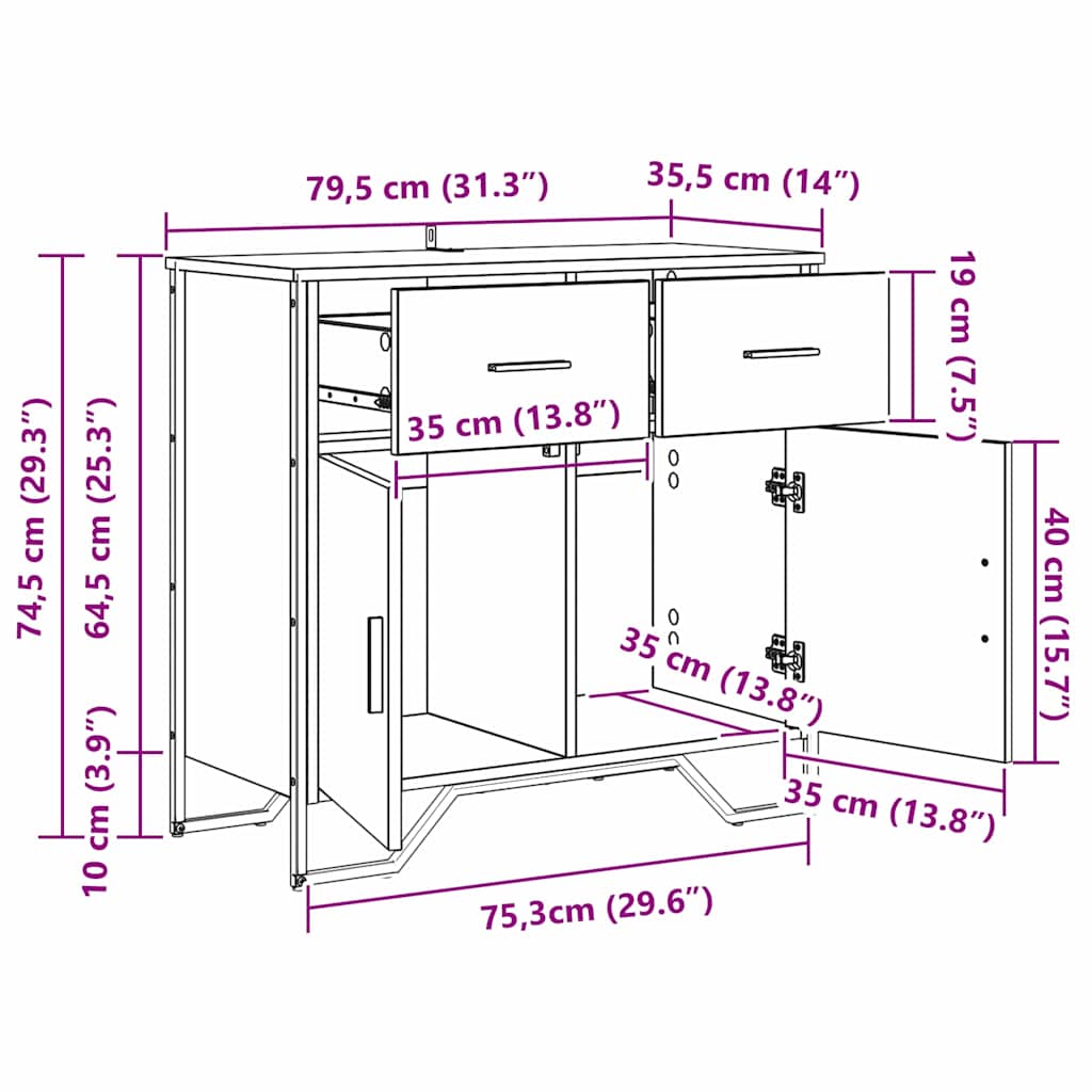 Sideboard Gammelt træ 79.5 x 35.5 x 74.5 cm Konstrueret træ