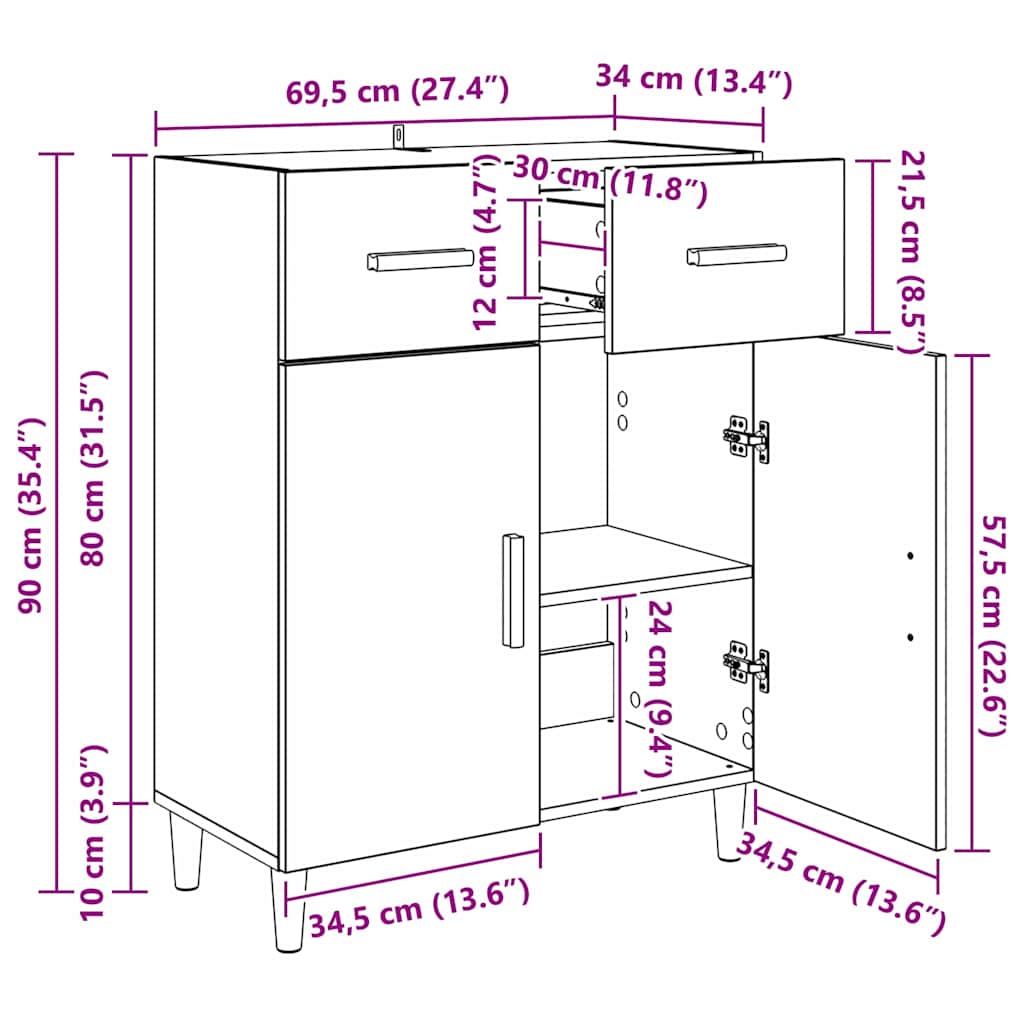 Sideboard Gammelt træ 34 x 69.5 x 89 cm Konstrueret træ